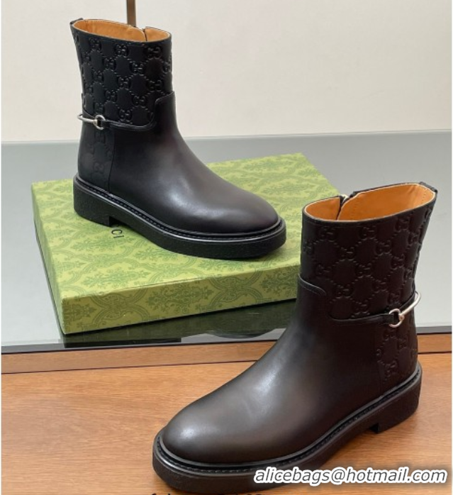 Trendy Design Gucci GG and Leather Flat Ankle Boots with Slim Horsebit Black 2025 805312