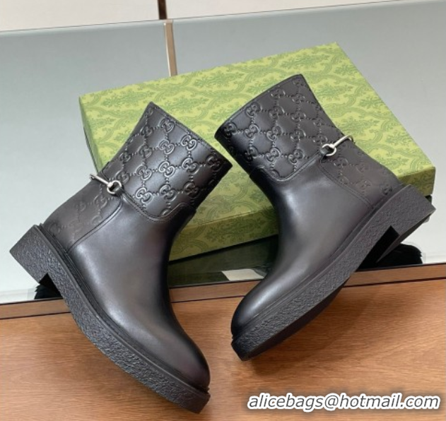 Trendy Design Gucci GG and Leather Flat Ankle Boots with Slim Horsebit Black 2025 805312