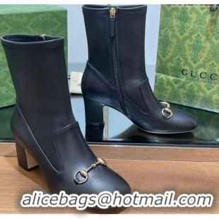 Purchase Gucci Leather Heel Ankle Boots 6.5cm with Horsebit Black 2025 794334