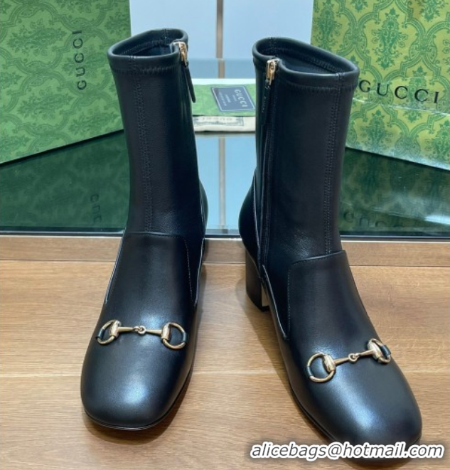 Purchase Gucci Leather Heel Ankle Boots 6.5cm with Horsebit Black 2025 794334