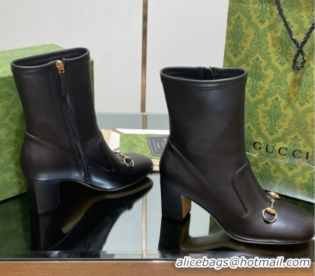 Purchase Gucci Leather Heel Ankle Boots 6.5cm with Horsebit Black 2025 794334