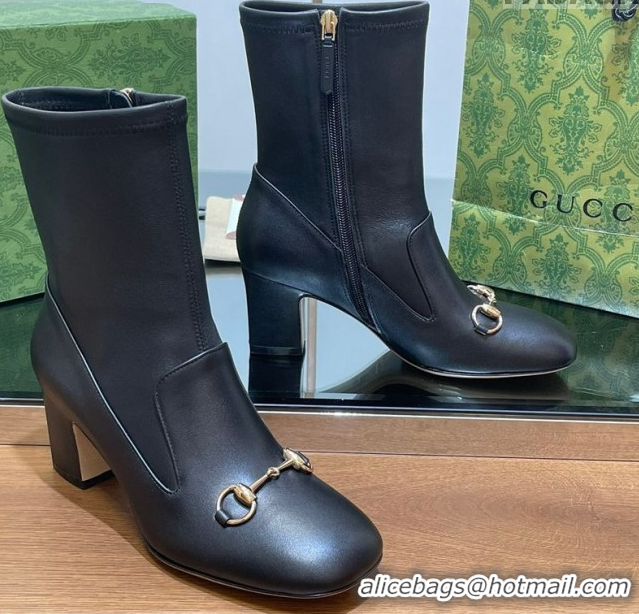 Purchase Gucci Leather Heel Ankle Boots 6.5cm with Horsebit Black 2025 794334