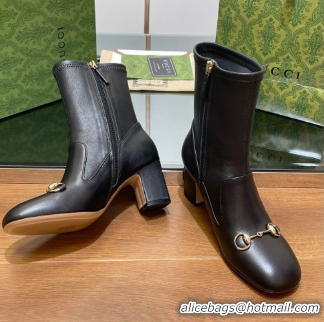 Purchase Gucci Leather Heel Ankle Boots 6.5cm with Horsebit Black 2025 794334
