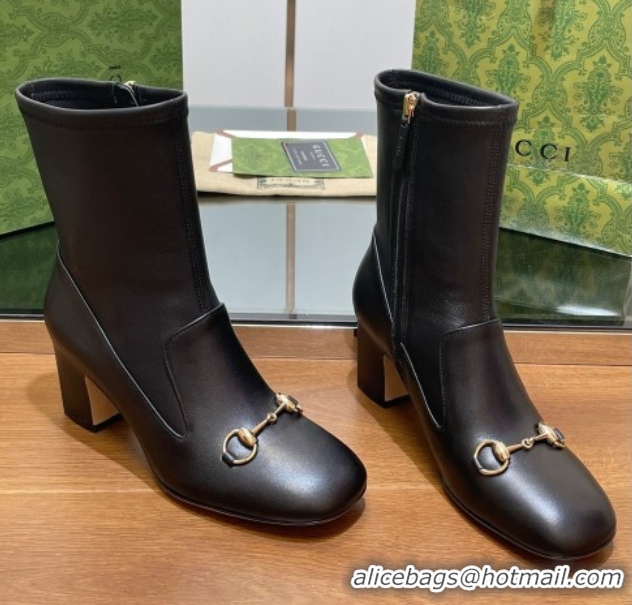 Purchase Gucci Leather Heel Ankle Boots 6.5cm with Horsebit Black 2025 794334