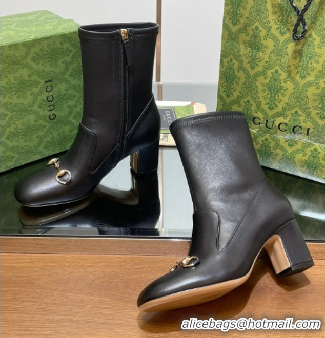 Purchase Gucci Leather Heel Ankle Boots 6.5cm with Horsebit Black 2025 794334