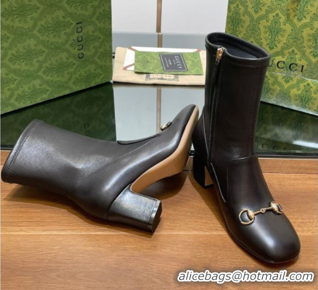 Purchase Gucci Leather Heel Ankle Boots 6.5cm with Horsebit Black 2025 794334