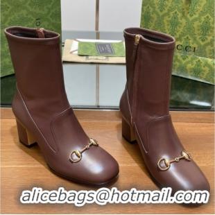 Best Grade Gucci Leather Heel Ankle Boots 9.5cm with Horsebit Brown 2025 794334