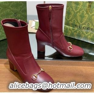 Unique Style Gucci Leather Heel Ankle Boots 9.5cm with Horsebit Red 2025 794334