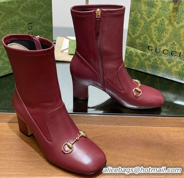 Unique Style Gucci Leather Heel Ankle Boots 9.5cm with Horsebit Red 2025 794334