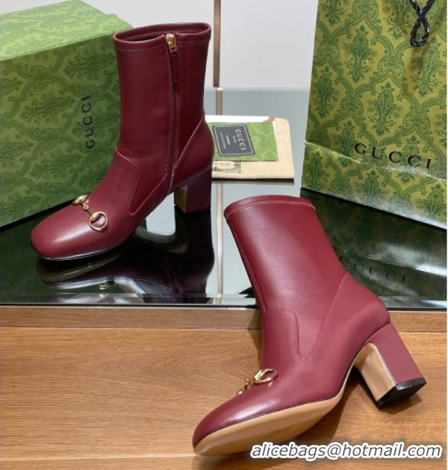 Unique Style Gucci Leather Heel Ankle Boots 9.5cm with Horsebit Red 2025 794334