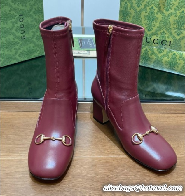 Unique Style Gucci Leather Heel Ankle Boots 9.5cm with Horsebit Red 2025 794334