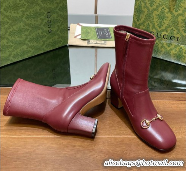 Unique Style Gucci Leather Heel Ankle Boots 9.5cm with Horsebit Red 2025 794334