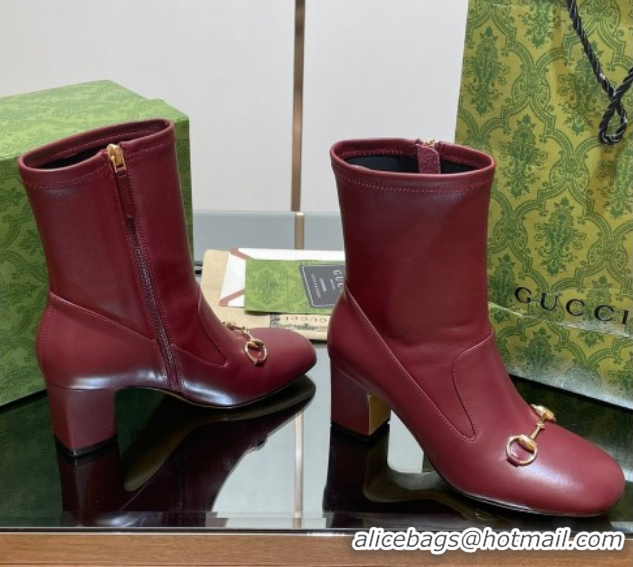 Unique Style Gucci Leather Heel Ankle Boots 9.5cm with Horsebit Red 2025 794334