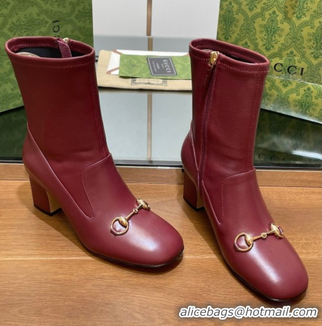 Unique Style Gucci Leather Heel Ankle Boots 9.5cm with Horsebit Red 2025 794334