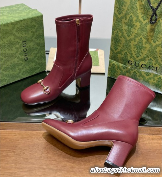 Unique Style Gucci Leather Heel Ankle Boots 9.5cm with Horsebit Red 2025 794334