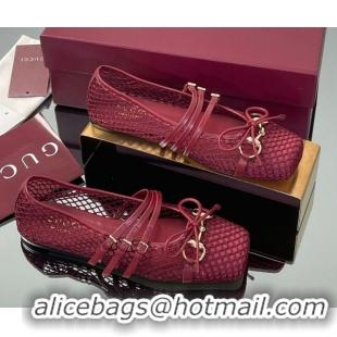 Luxurious Gucci Mesh Ballet Flats with Horsebit Red 835077