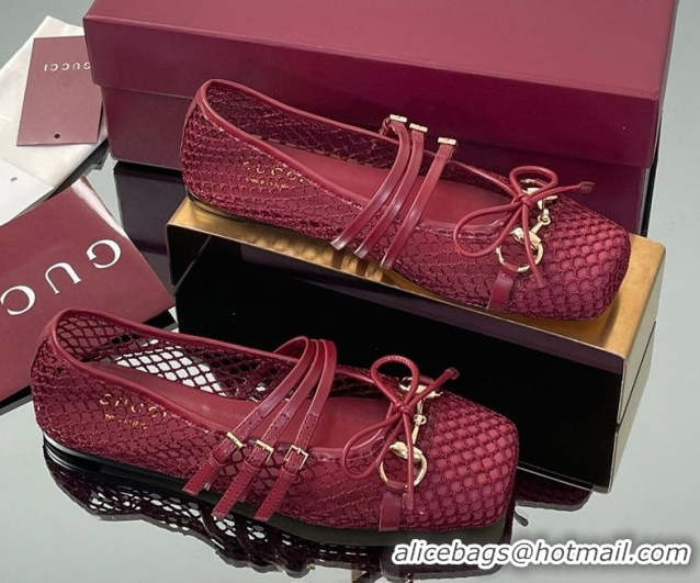 Luxurious Gucci Mesh Ballet Flats with Horsebit Red 835077