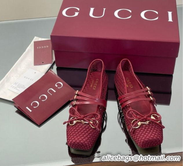 Luxurious Gucci Mesh Ballet Flats with Horsebit Red 835077