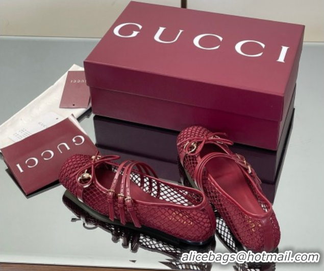 Luxurious Gucci Mesh Ballet Flats with Horsebit Red 835077