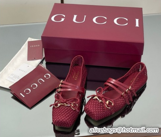 Luxurious Gucci Mesh Ballet Flats with Horsebit Red 835077