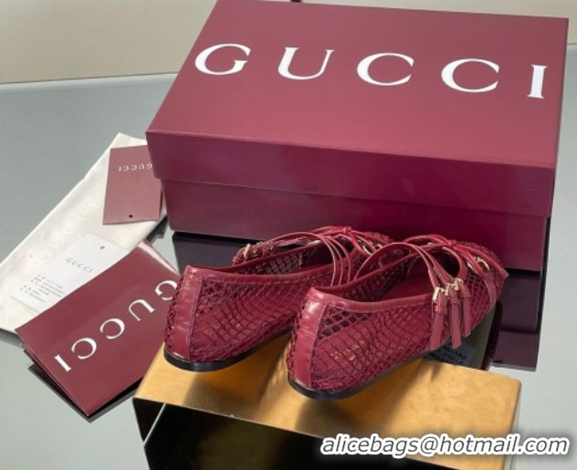 Luxurious Gucci Mesh Ballet Flats with Horsebit Red 835077