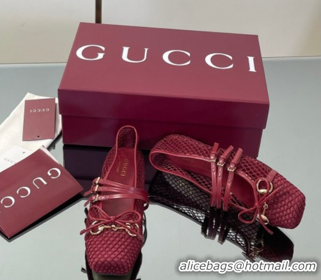 Luxurious Gucci Mesh Ballet Flats with Horsebit Red 835077