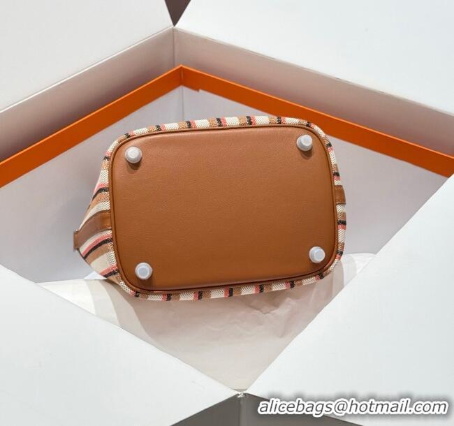 Promotional Hermes Picotin Lock Mini Bag 18cm in Striped Canvas and Calfskin H9038 Brown 2025 (Half Handmade)