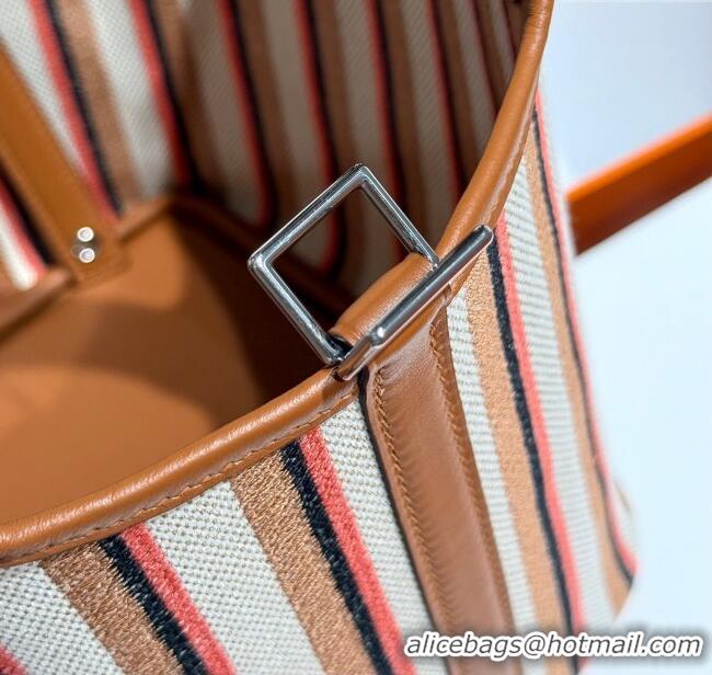 Promotional Hermes Picotin Lock Mini Bag 18cm in Striped Canvas and Calfskin H9038 Brown 2025 (Half Handmade)