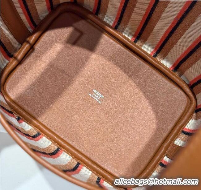 Promotional Hermes Picotin Lock Mini Bag 18cm in Striped Canvas and Calfskin H9038 Brown 2025 (Half Handmade)
