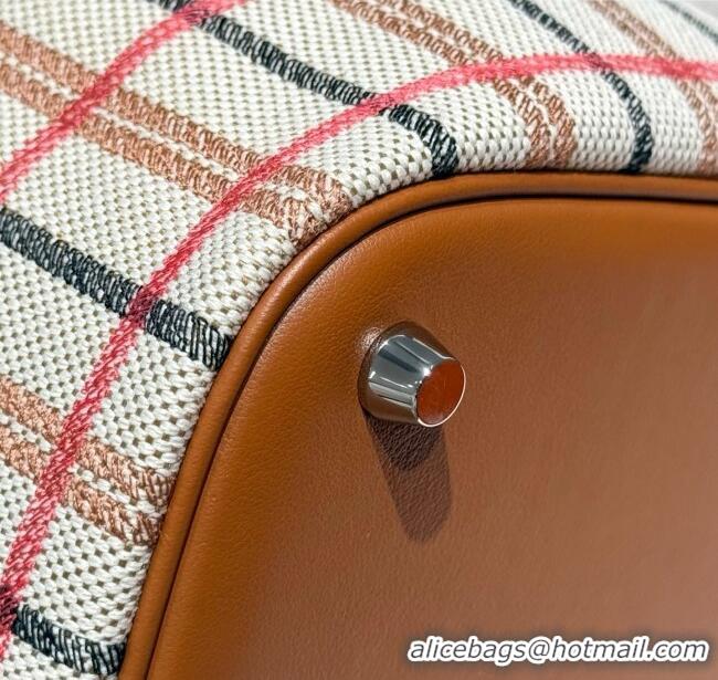 Top Quality Hermes Picotin Lock Mini Bag 18cm in Plaid Canvas and Calfskin H9038 Brown 2025 (Half Handmade)