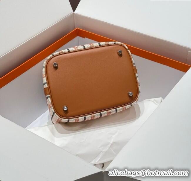 Top Quality Hermes Picotin Lock Mini Bag 18cm in Plaid Canvas and Calfskin H9038 Brown 2025 (Half Handmade)