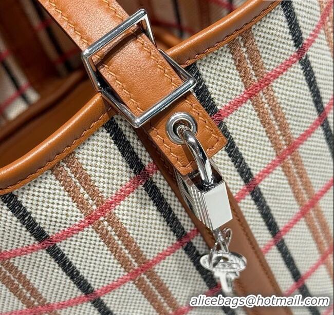 Top Quality Hermes Picotin Lock Mini Bag 18cm in Plaid Canvas and Calfskin H9038 Brown 2025 (Half Handmade)