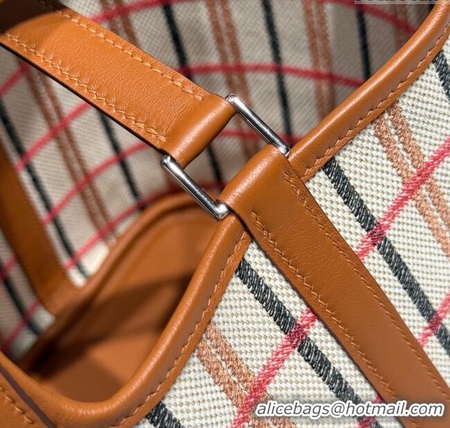 Top Quality Hermes Picotin Lock Mini Bag 18cm in Plaid Canvas and Calfskin H9038 Brown 2025 (Half Handmade)
