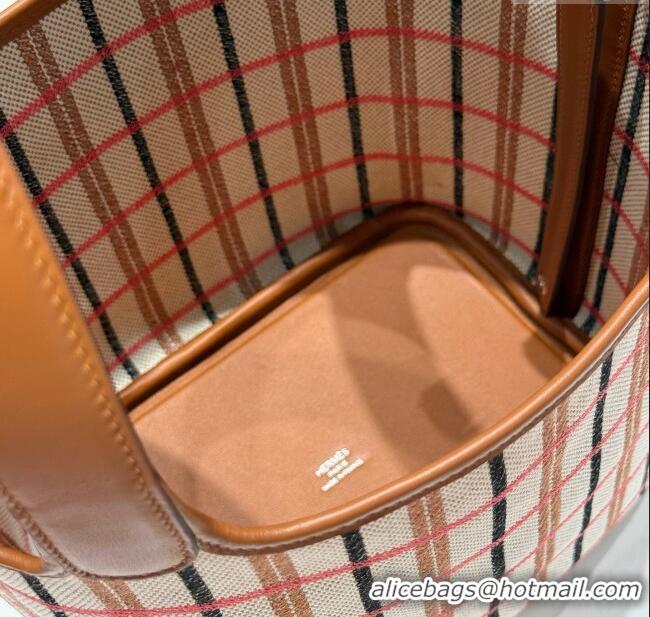 Top Quality Hermes Picotin Lock Mini Bag 18cm in Plaid Canvas and Calfskin H9038 Brown 2025 (Half Handmade)