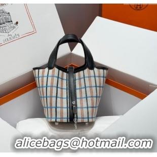 Inexpensive Hermes Picotin Lock Mini Bag 18cm in Plaid Canvas and Calfskin H9038 Black/Silver 2025 (Half Handmade)