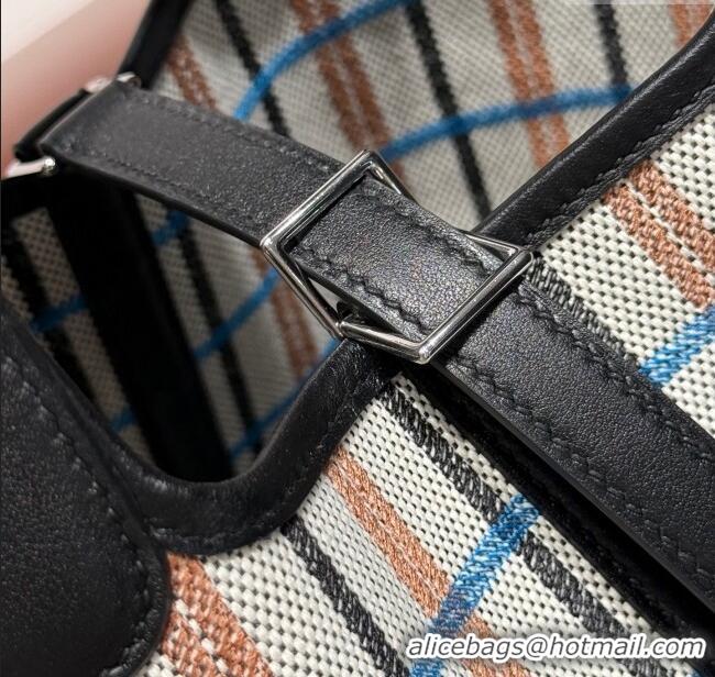 Inexpensive Hermes Picotin Lock Mini Bag 18cm in Plaid Canvas and Calfskin H9038 Black/Silver 2025 (Half Handmade)