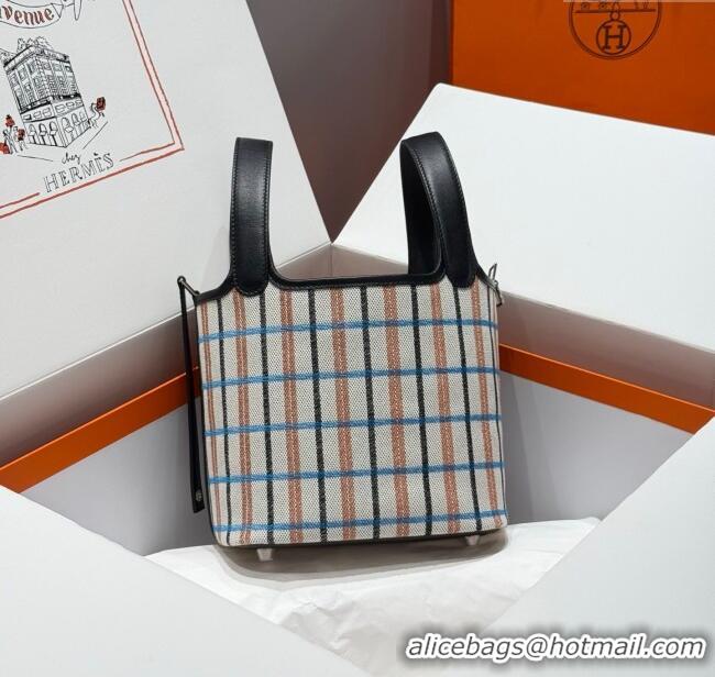 Inexpensive Hermes Picotin Lock Mini Bag 18cm in Plaid Canvas and Calfskin H9038 Black/Silver 2025 (Half Handmade)