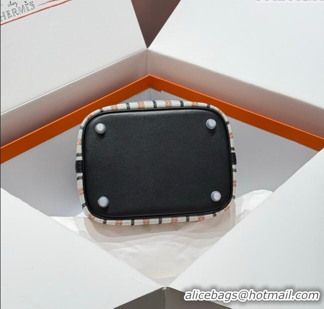 Inexpensive Hermes Picotin Lock Mini Bag 18cm in Plaid Canvas and Calfskin H9038 Black/Silver 2025 (Half Handmade)