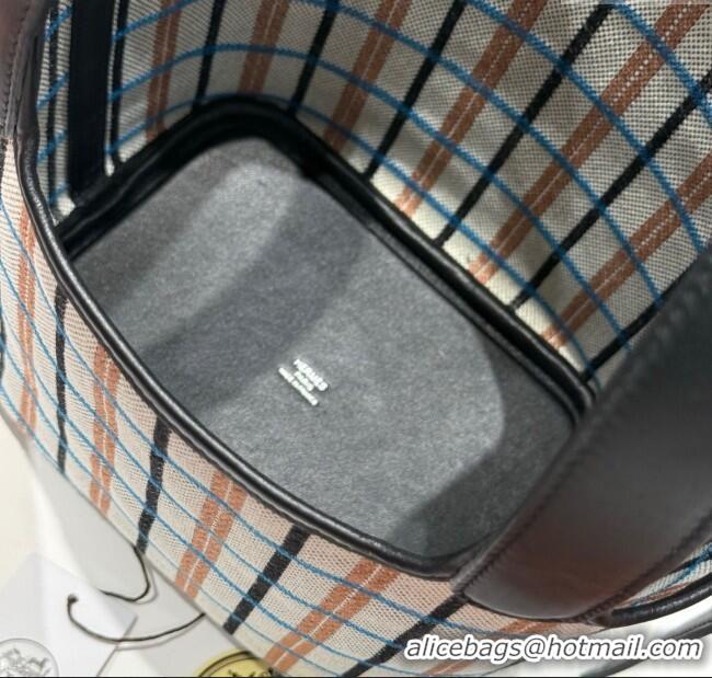 Inexpensive Hermes Picotin Lock Mini Bag 18cm in Plaid Canvas and Calfskin H9038 Black/Silver 2025 (Half Handmade)