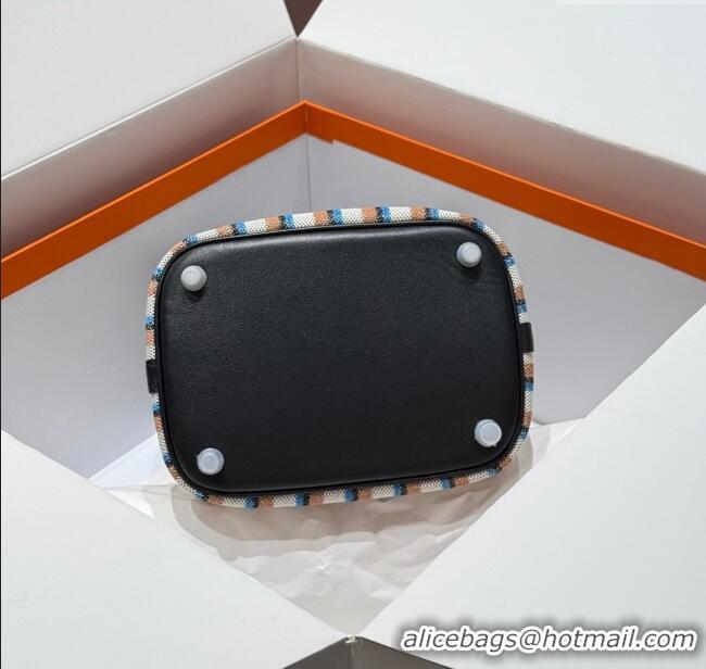 Good Product Hermes Picotin Lock Mini Bag 18cm in Striped Canvas and Calfskin H9039 Black/Silver 2025 (Half Handmade)