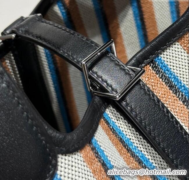 Good Product Hermes Picotin Lock Mini Bag 18cm in Striped Canvas and Calfskin H9039 Black/Silver 2025 (Half Handmade)