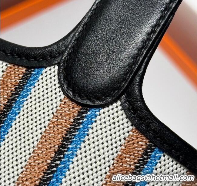 Good Product Hermes Picotin Lock Mini Bag 18cm in Striped Canvas and Calfskin H9039 Black/Silver 2025 (Half Handmade)