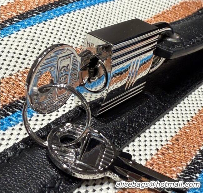 Good Product Hermes Picotin Lock Mini Bag 18cm in Striped Canvas and Calfskin H9039 Black/Silver 2025 (Half Handmade)