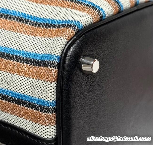 Good Product Hermes Picotin Lock Mini Bag 18cm in Striped Canvas and Calfskin H9039 Black/Silver 2025 (Half Handmade)