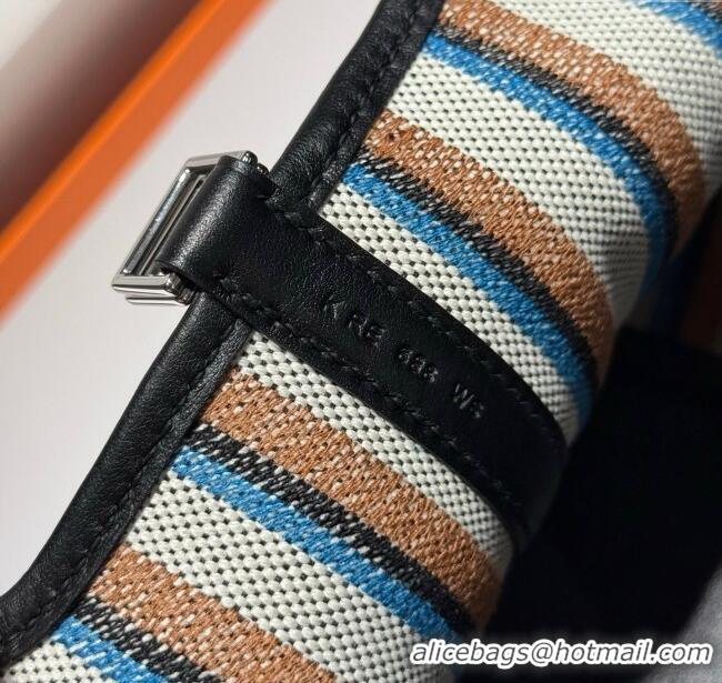 Good Product Hermes Picotin Lock Mini Bag 18cm in Striped Canvas and Calfskin H9039 Black/Silver 2025 (Half Handmade)