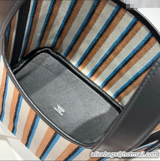 Good Product Hermes Picotin Lock Mini Bag 18cm in Striped Canvas and Calfskin H9039 Black/Silver 2025 (Half Handmade)