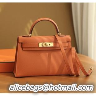 Shop Discount Hermes Mini Kelly II Handbag in Original Epsom Leather Classic H20 Orange/Gold (Full Handmade)