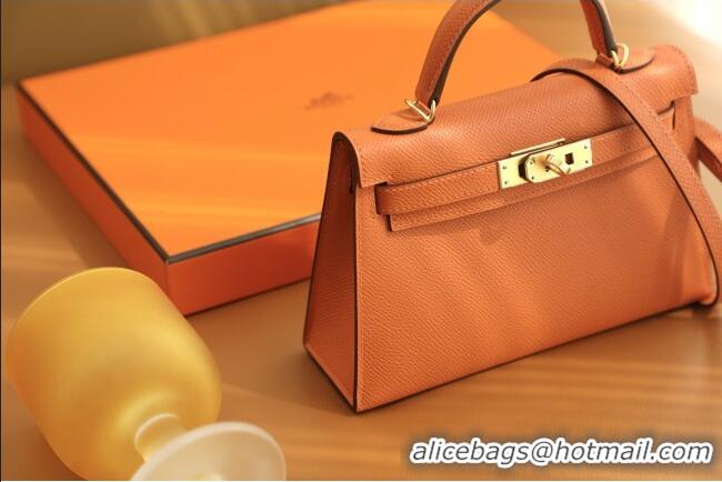 Shop Discount Hermes Mini Kelly II Handbag in Original Epsom Leather Classic H20 Orange/Gold (Full Handmade)