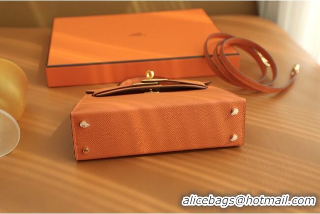 Shop Discount Hermes Mini Kelly II Handbag in Original Epsom Leather Classic H20 Orange/Gold (Full Handmade)