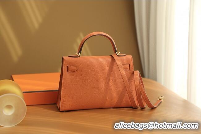 Shop Discount Hermes Mini Kelly II Handbag in Original Epsom Leather Classic H20 Orange/Gold (Full Handmade)
